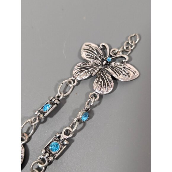 Beachy Boho Faux Turquoise Stone Butterfly Chain Bracelet 8" - Picture 3 of 7